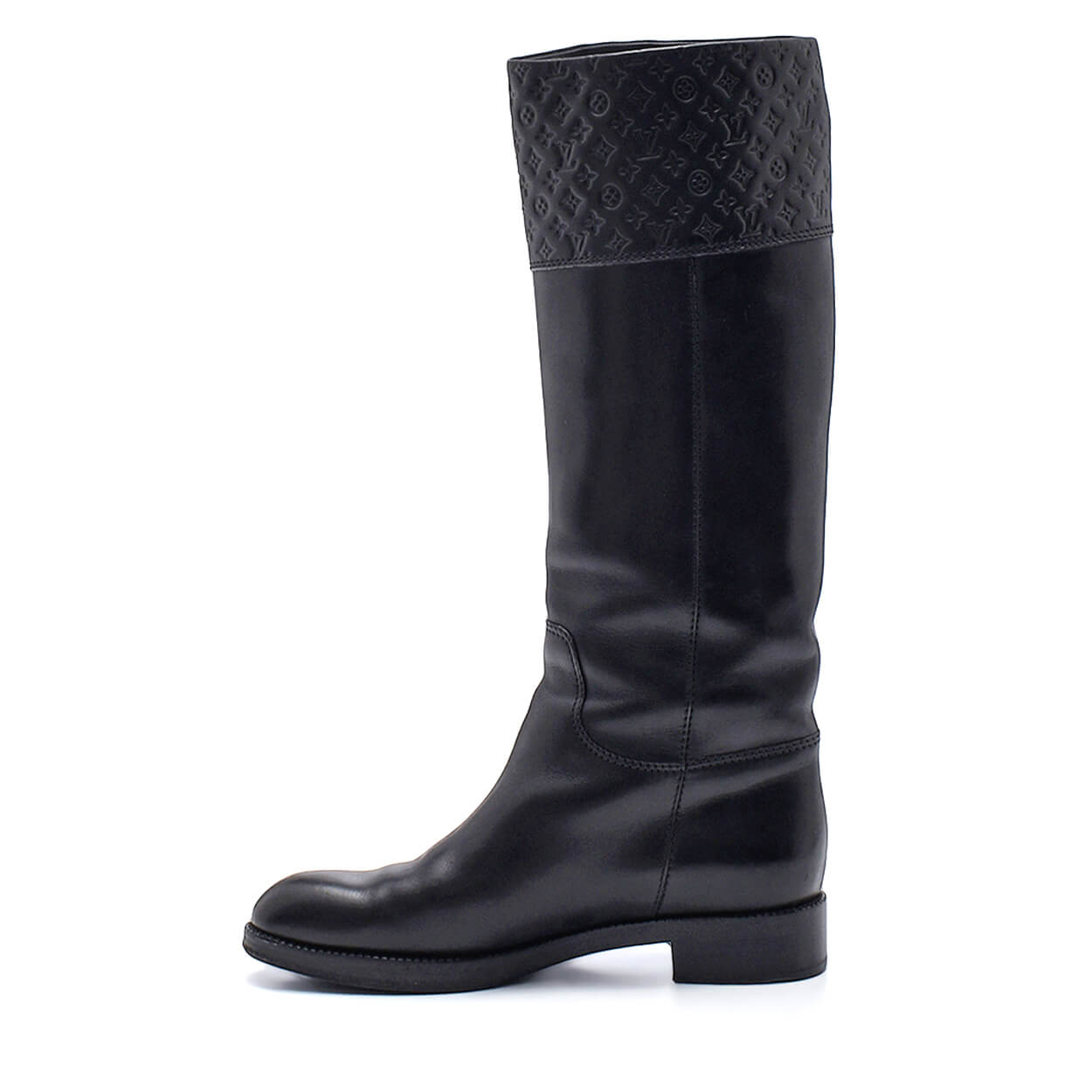 Louis Vuitton - Black Leather Monogram Embossed Riding Boots